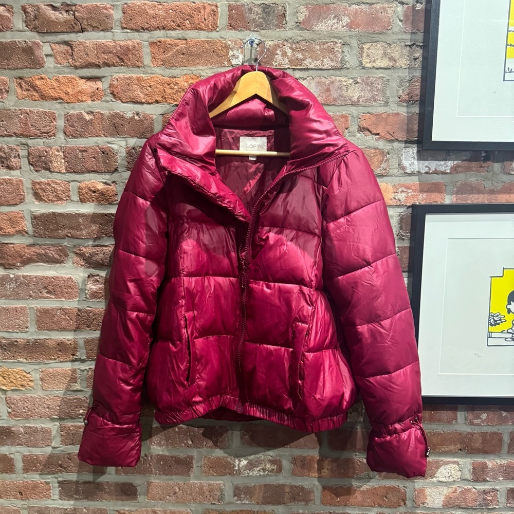 Cherry Red Puffer Jacket, Loft, Medium